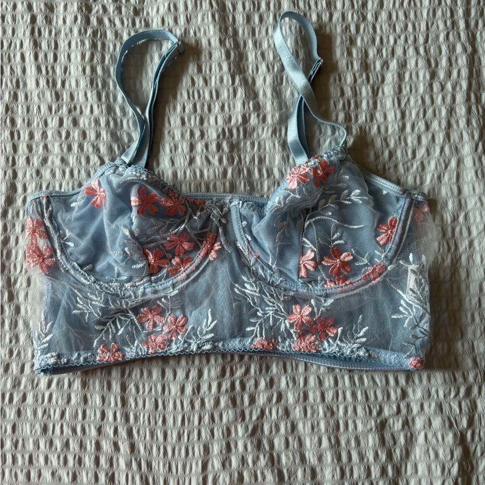 SHEIN Blue and Pink Floral Lace Bralette